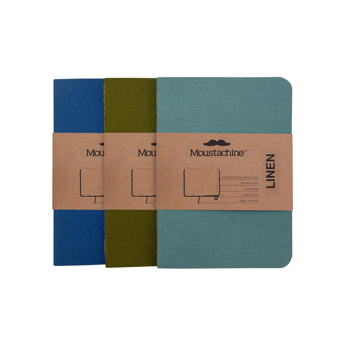 Moustachine® Tripack Slim Lino Passport Verde y Azules